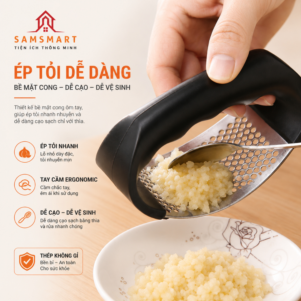 Dụng Cụ Nghiền Tỏi Ép Tỏi Bằng Inox Cầm Tay Chống Gỉ Bền Đẹp Tiện Dụng Nhà Bếp