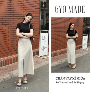 Chân váy xẻ giữa dáng dài GYOMADE® chất Twill cao cấp, cạp cao tôn dáng thanh lịch công sở | GV047