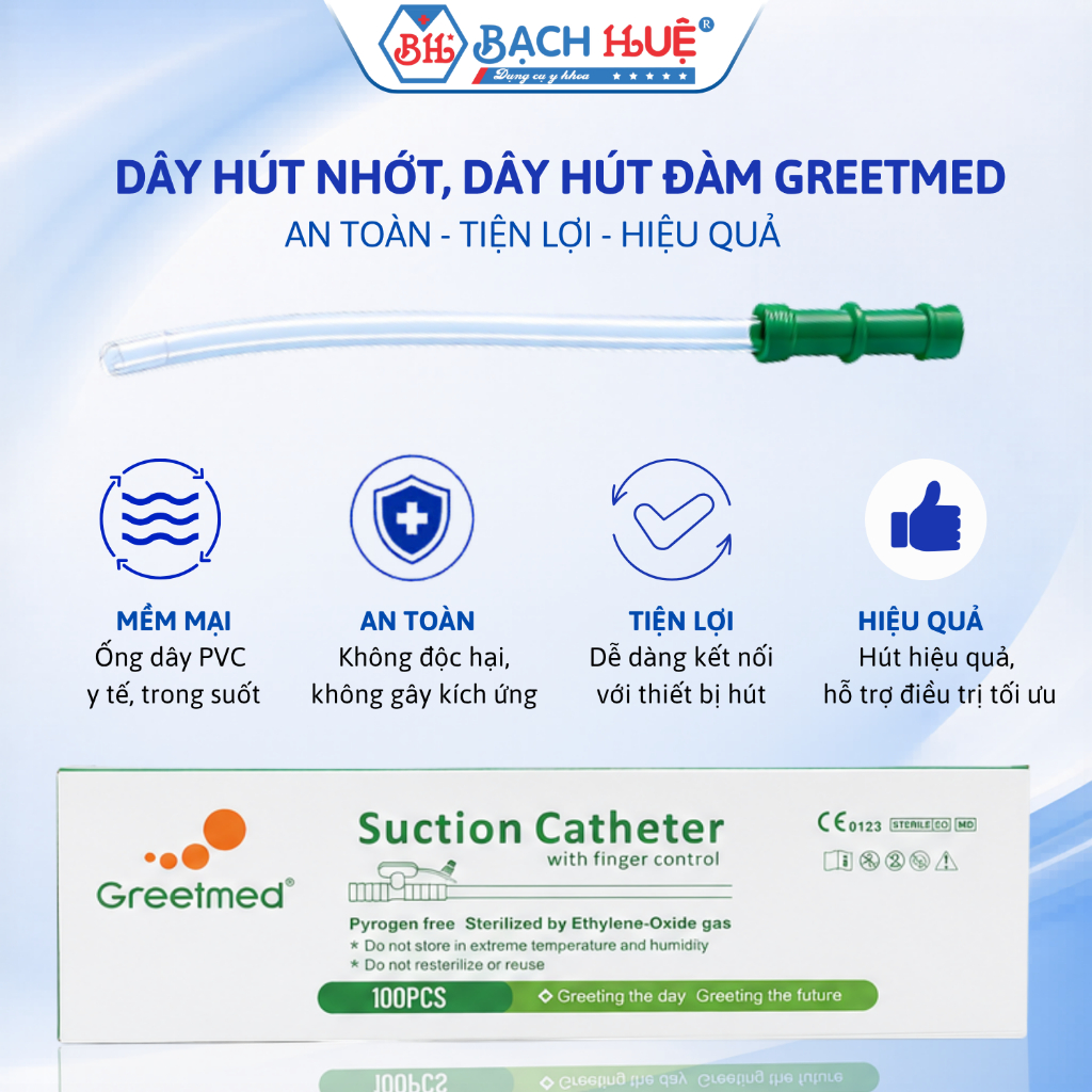 Combo 20 sợi và 50 Sợi Dây Hút Nhớt Đàm GreetMed – Ống Hút Dịch Đàm Có Khóa Và Không Khóa Đủ Size