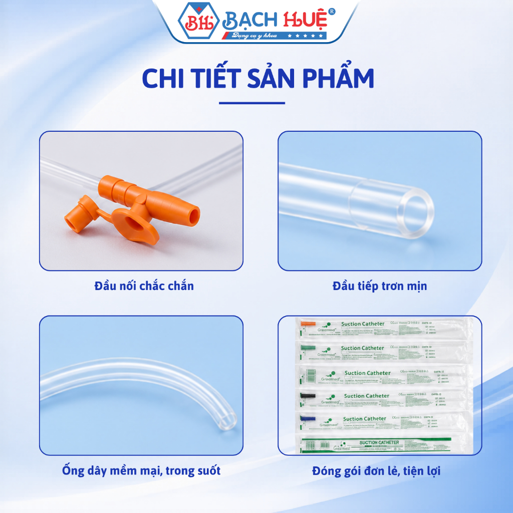 Combo 20 sợi và 50 Sợi Dây Hút Nhớt Đàm GreetMed – Ống Hút Dịch Đàm Có Khóa Và Không Khóa Đủ Size