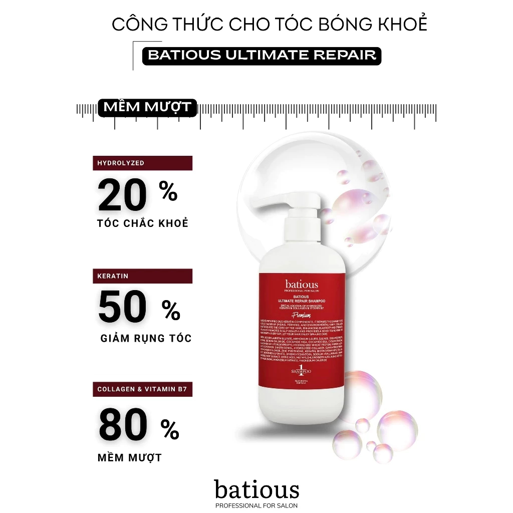 Cặp Dầu Gội Xả Batious Phục Hồi Hư Tổn Đa Tầng, Tái Tạo Nang Tóc, Ngăn Gàu, Kiềm Dầu 500ml-960ml