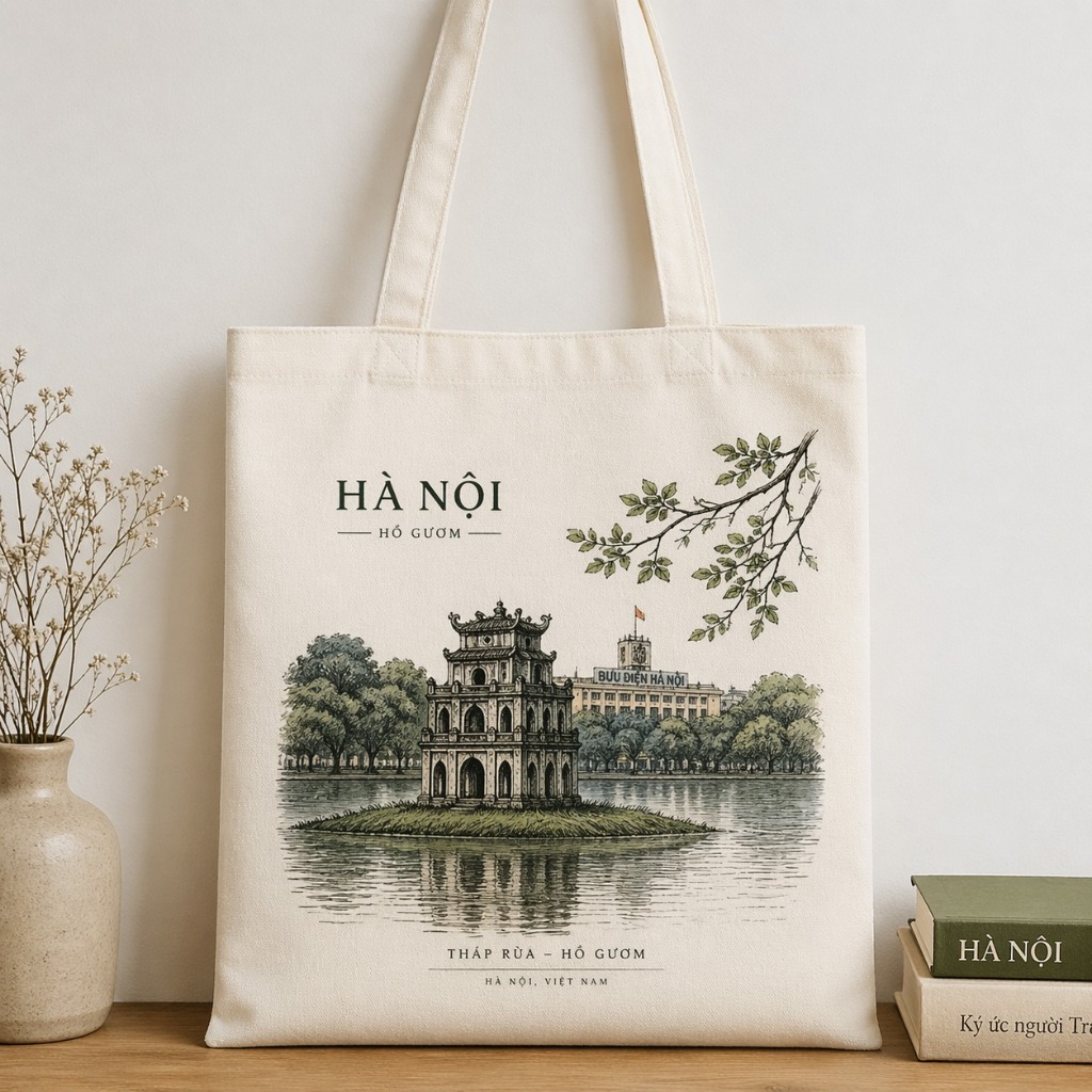 Túi tote có khóa in hình HÀ NỘI VIỆT NAM ĐẶC SẮC túi vải canvas đeo vai HÀ NỘI  kích thước 35x40cm tota0319