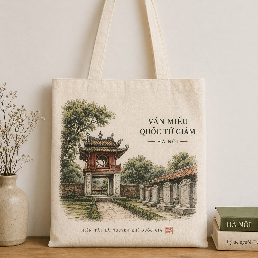 Túi tote có khóa in hình HÀ NỘI VIỆT NAM ĐẶC SẮC túi vải canvas đeo vai HÀ NỘI  kích thước 35x40cm tota0319