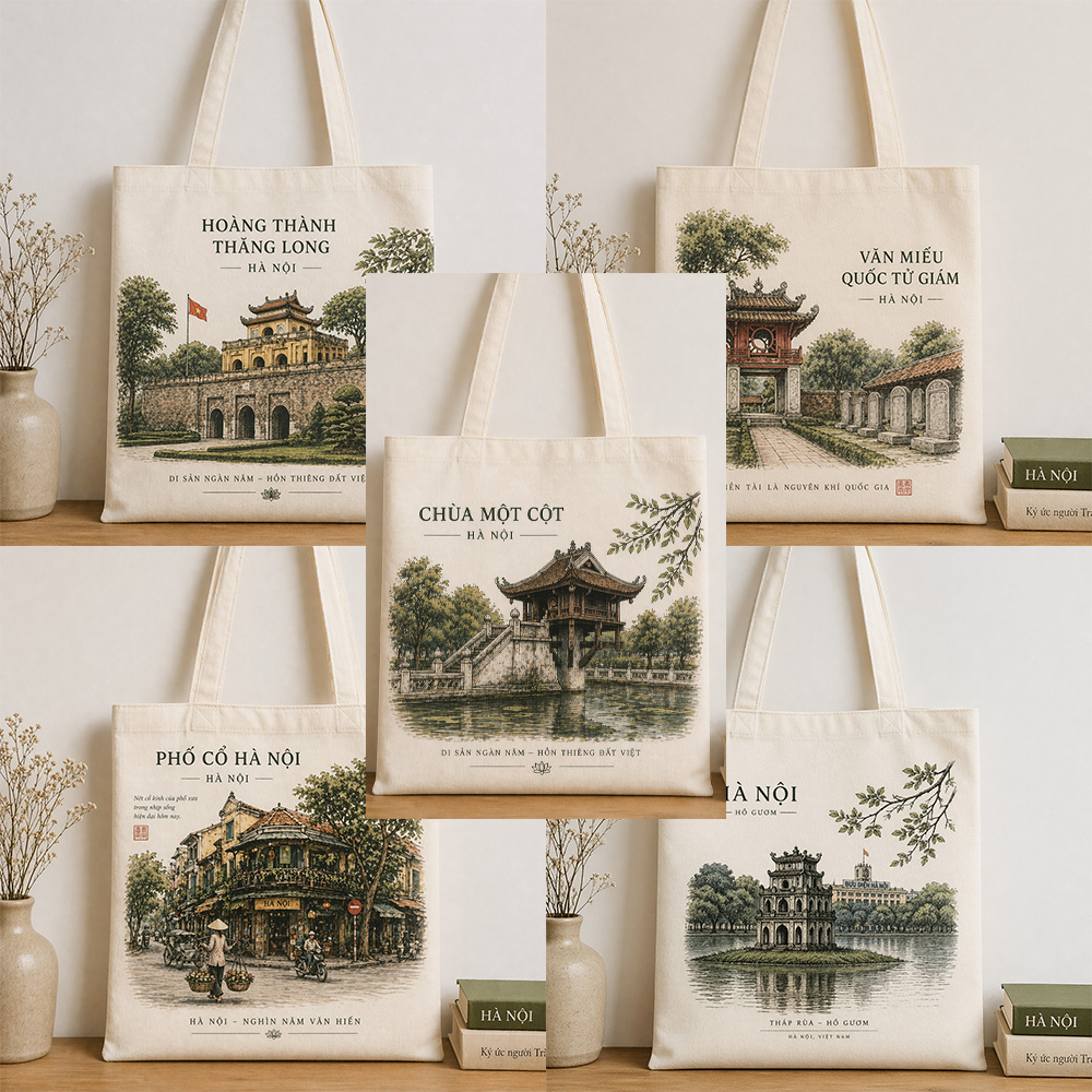 Túi tote có khóa in hình HÀ NỘI VIỆT NAM ĐẶC SẮC túi vải canvas đeo vai HÀ NỘI  kích thước 35x40cm tota0319