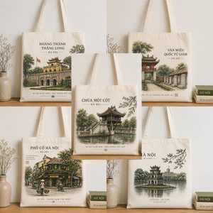 Túi tote có khóa in hình HÀ NỘI VIỆT NAM ĐẶC SẮC túi vải canvas đeo vai HÀ NỘI kích thước 35x40cm tota0319