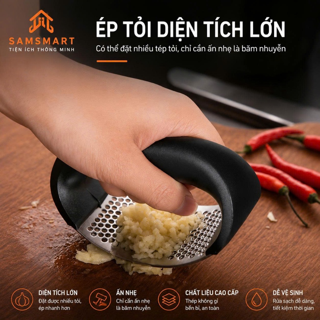 Dụng Cụ Nghiền Tỏi Ép Tỏi Bằng Inox Cầm Tay Chống Gỉ Bền Đẹp Tiện Dụng Nhà Bếp