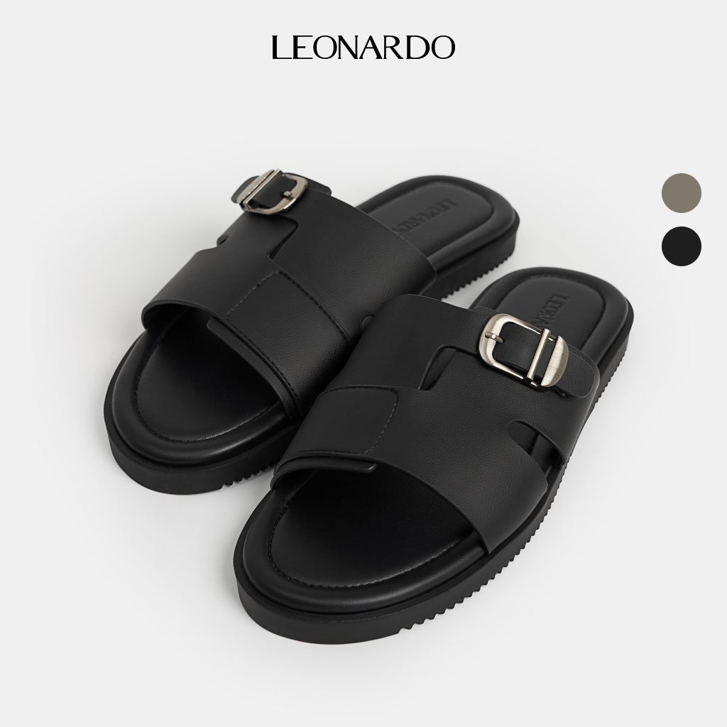 Dép nam Leonardo quai da Microfiber mềm bền chống nước đế chống trượt tối giản - Dép Felix