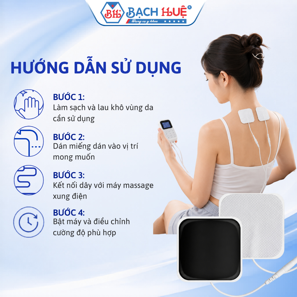 Miếng Dán Máy Massage Dr Ho Cỡ Nhỏ 5x5cm (Cặp 2 Cái) - Miếng Dán Xung Điện Có Dây Thay Thế Giảm Đau