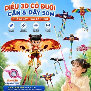 Diều Cần Câu 3D Có Đuôi Cho Bé – Tặng Cần Câu Rút Gọn & Dây 50m – Thả Là Bay