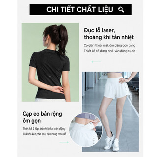 Đồ Tập Gym Nữ Cao Cấp Áo Thể Thao Cổ Khóa Kéo Quần Short 2 Lớp Cạp Bản To Co Giãn Thoáng Mát Sola 35