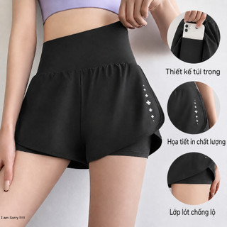 Đồ Tập Gym Nữ Cao Cấp Áo Thể Thao Cổ Khóa Kéo Quần Short 2 Lớp Cạp Bản To Co Giãn Thoáng Mát Sola 35