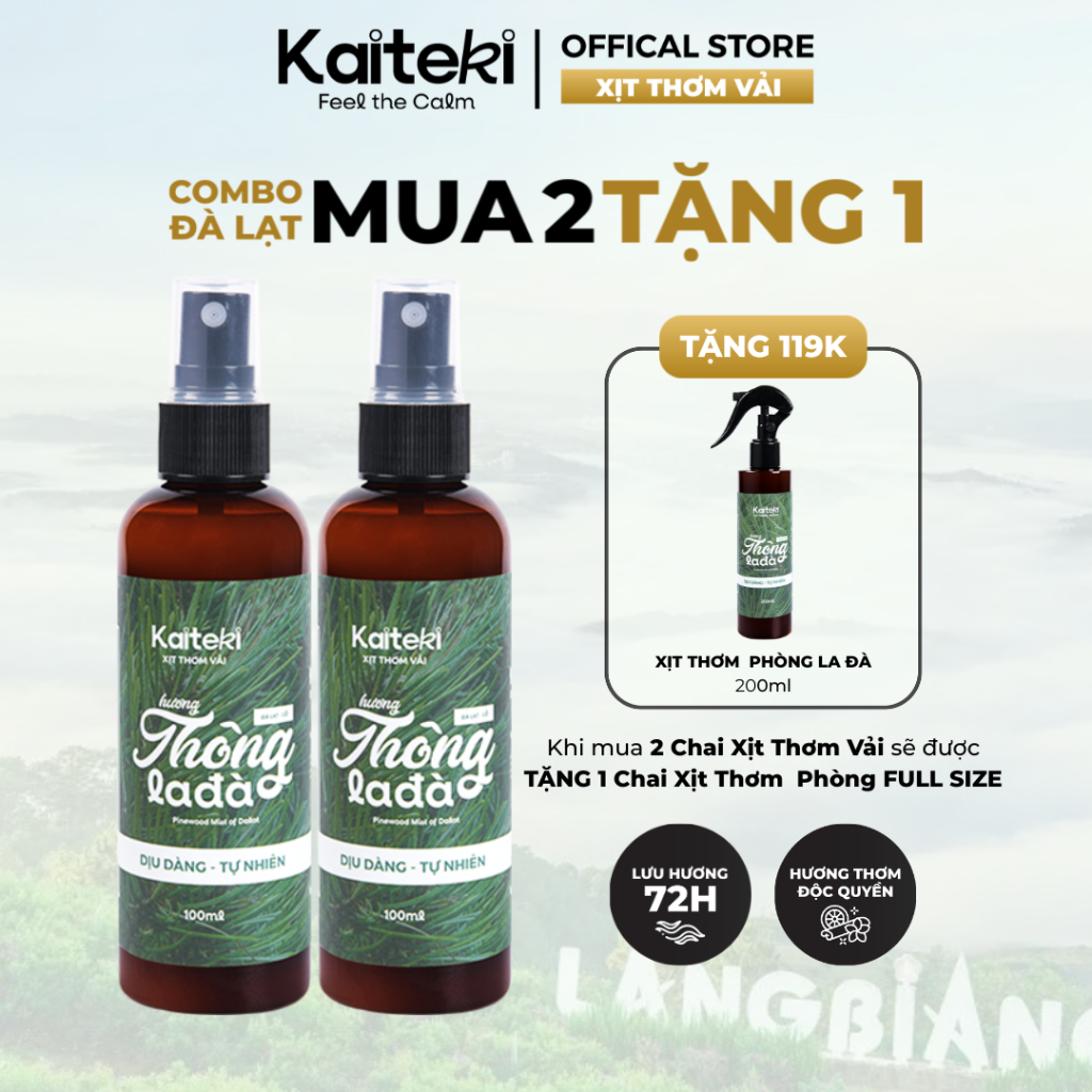 Xịt Thơm Quần Áo Kaiteki 100ml - Hương Nước Hoa Cho Quần Áo, Thơm Lâu 72H, Khử Mùi Vải - Mua 2 tặng 1