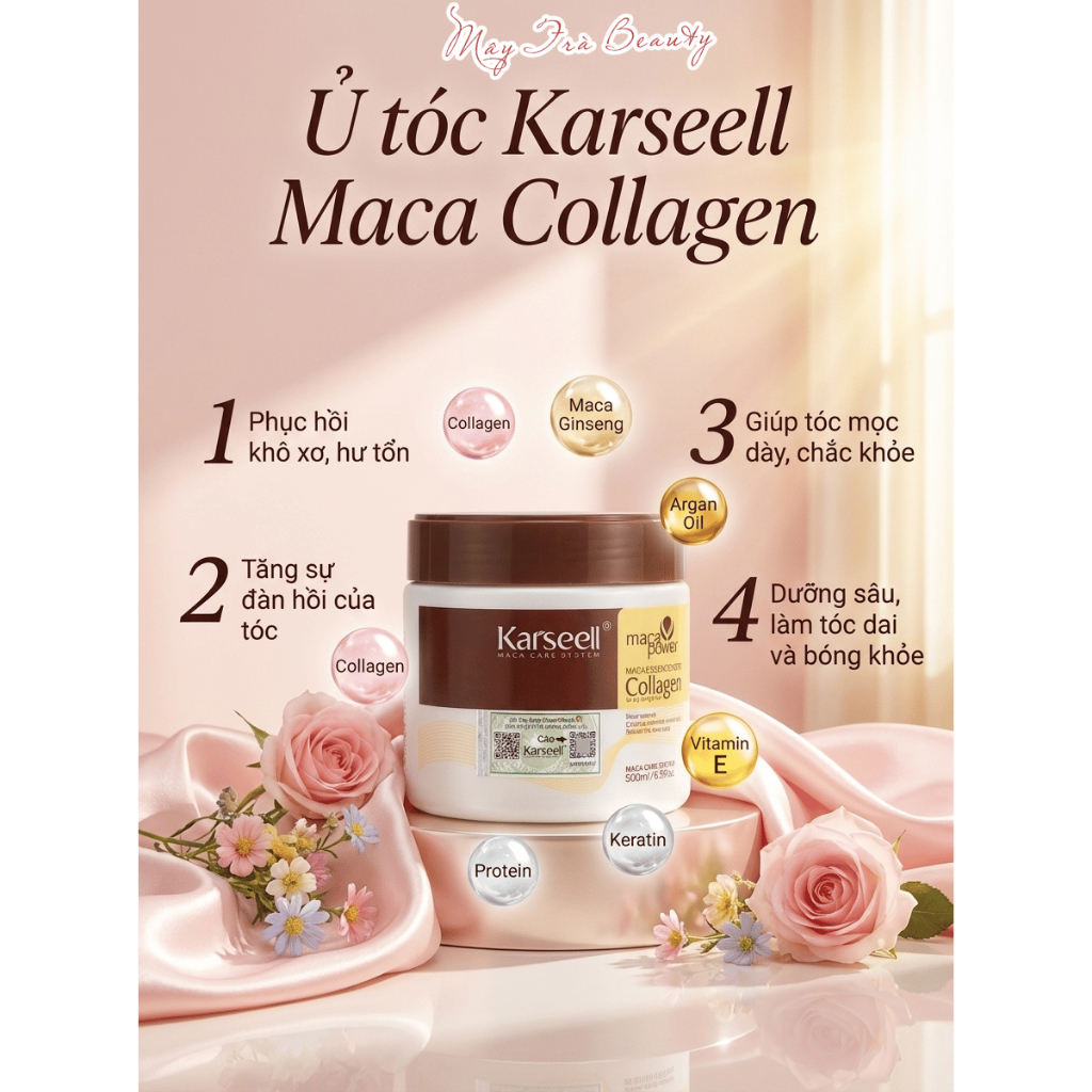 Kem Hấp Tóc, Ủ Tóc Collagen Karseell Phục Hồi Chuyên Sâu, Giúp Tóc Siêu Mềm Mượt 500ml