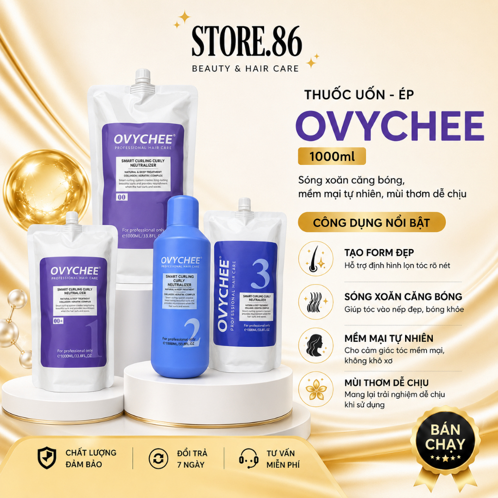 Thuốc uốn - ép OVYCHEE - 1000ml Sóng xoăn căng bóng, mềm mại tự nhiên, mùi thơm dễ chịu