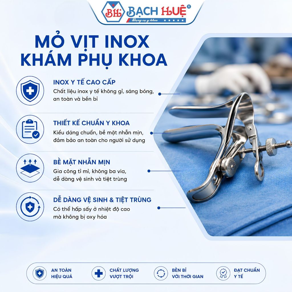 Mỏ Vịt Khám Phụ Khoa Bằng Thép Không Gỉ (Inox) – Dụng Cụ Y Khoa Khám Sản Phụ Khoa Đủ Size S M