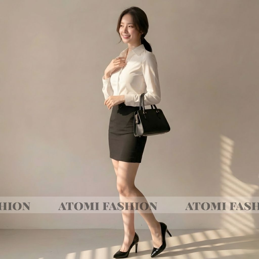 Áo sơ mi công sở nữ thiết kế thanh lịch cổ đức dài tay chất mềm mại CHIẾT EO