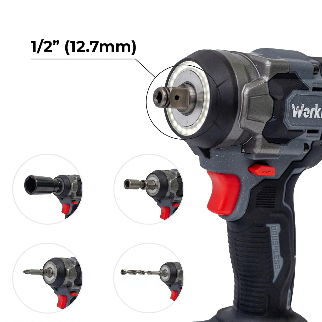 Máy siết bulong WORKFIX WF-IW470BL, Lực siết 470Nm - Chân pin phổ thông - Kèm bộ phụ kiện đa năng