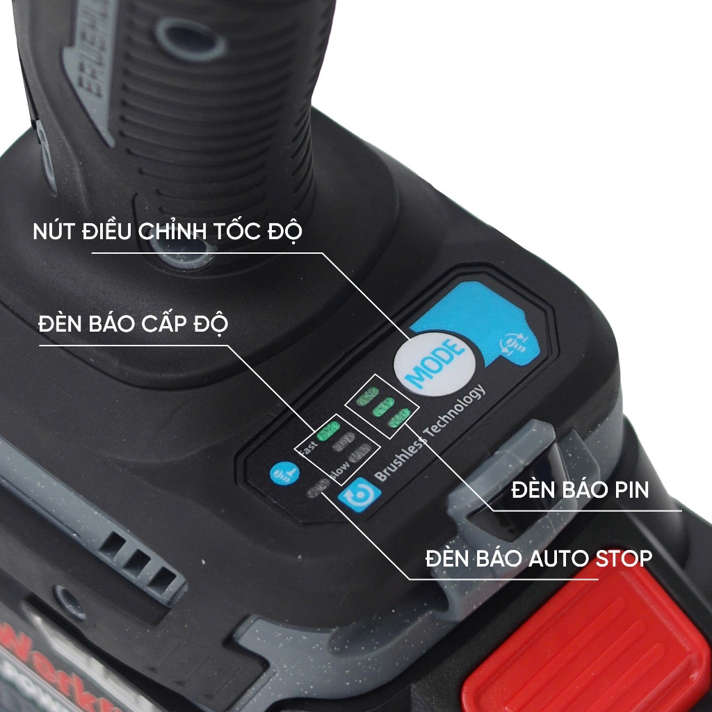 Máy siết bulong WORKFIX WF-IW470BL, Lực siết 470Nm - Chân pin phổ thông - Kèm bộ phụ kiện đa năng