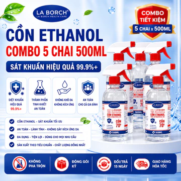 [COMBO 5 CHAI 500ML] Cồn Y tế Sát Khuẩn Ethanol LABORCH Chai 500ML 70 Độ 90 Độ 96 Độ