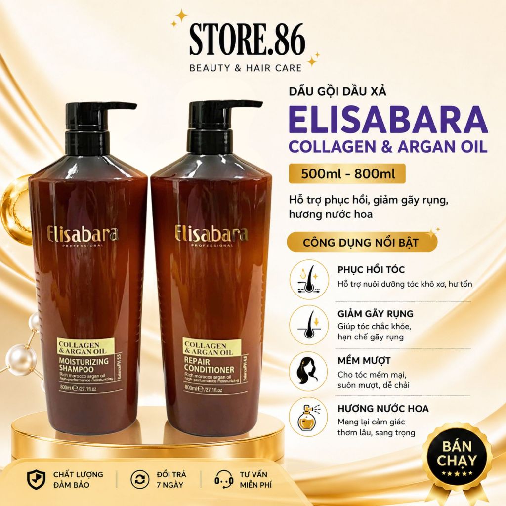 Dầu gội dầu xả ELISA (nhãn mới ELISABARA) 500ml - 800ml|Dưỡng Tóc Mềm Mượt, Hương Thơm Dễ Chịu