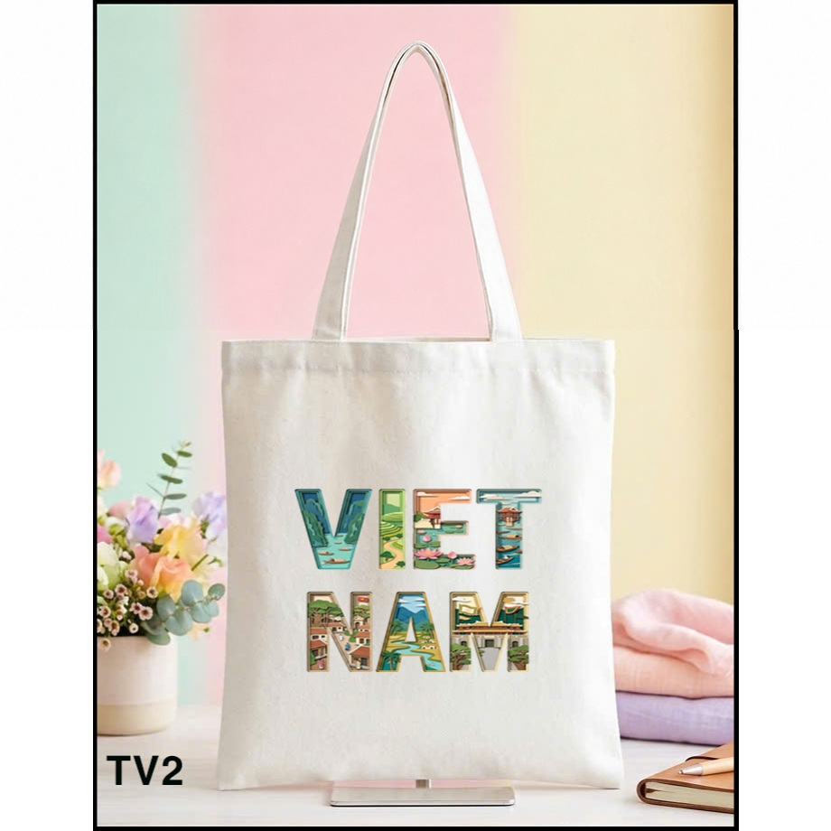 Túi tote bộ sưu tập chữ Việt Nam có khóa-túi vải canvas làm quà tặng đặc trưng VIỆT NAM túi đeo vai tote thời trang