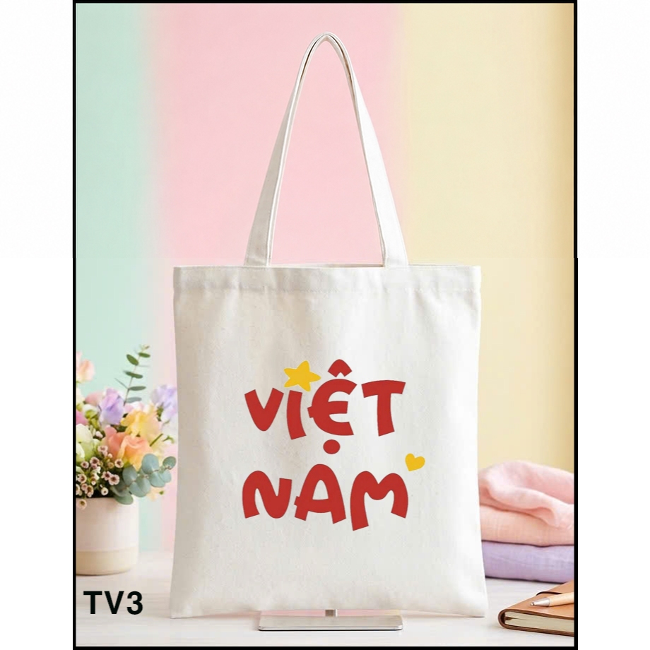 Túi tote bộ sưu tập chữ Việt Nam có khóa-túi vải canvas làm quà tặng đặc trưng VIỆT NAM túi đeo vai tote thời trang