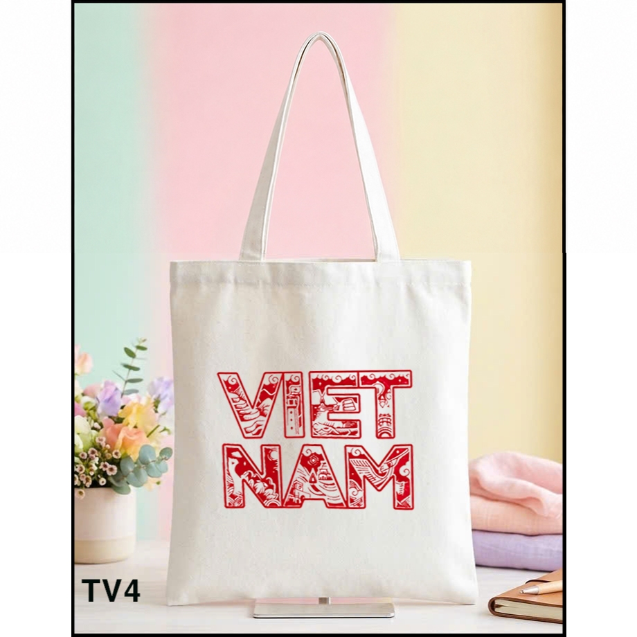 Túi tote bộ sưu tập chữ Việt Nam có khóa-túi vải canvas làm quà tặng đặc trưng VIỆT NAM túi đeo vai tote thời trang