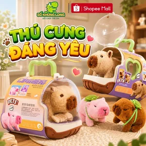 Đồ Chơi Lồng Thú Bông Capybara BỐ KHỦNG LONG Biết Đi Kêu Vẩy Đuôi Kèm Phụ Kiện Chăm Sóc Thú Cưng Mèo Thỏ