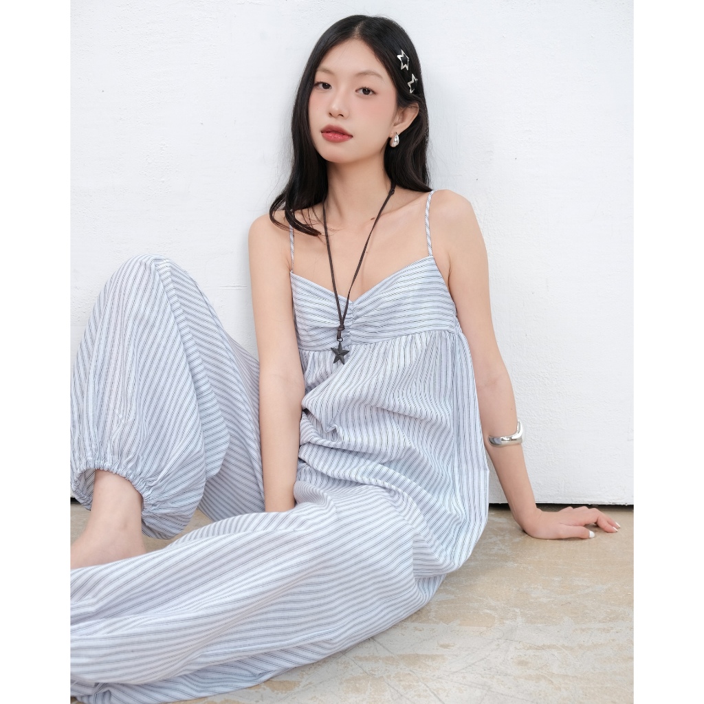 Jumpsuit Nữ BRESKI Hai Dây Họa Tiết Kẻ Sọc Freesize Năng Động Mùa Hè  SECODEE