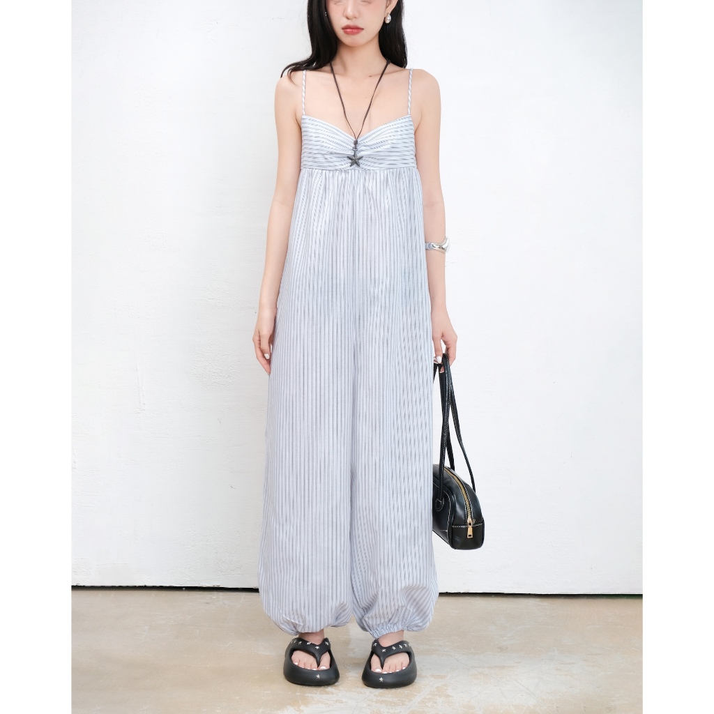 Jumpsuit Nữ BRESKI Hai Dây Họa Tiết Kẻ Sọc Freesize Năng Động Mùa Hè  SECODEE