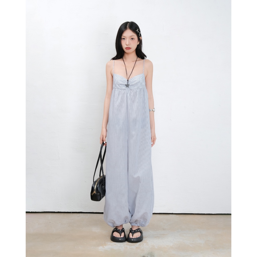 Jumpsuit Nữ BRESKI Hai Dây Họa Tiết Kẻ Sọc Freesize Năng Động Mùa Hè  SECODEE