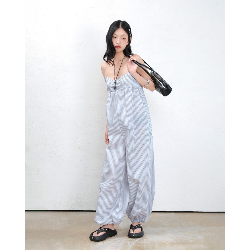 Jumpsuit Nữ BRESKI Hai Dây Họa Tiết Kẻ Sọc Freesize Năng Động Mùa Hè  SECODEE
