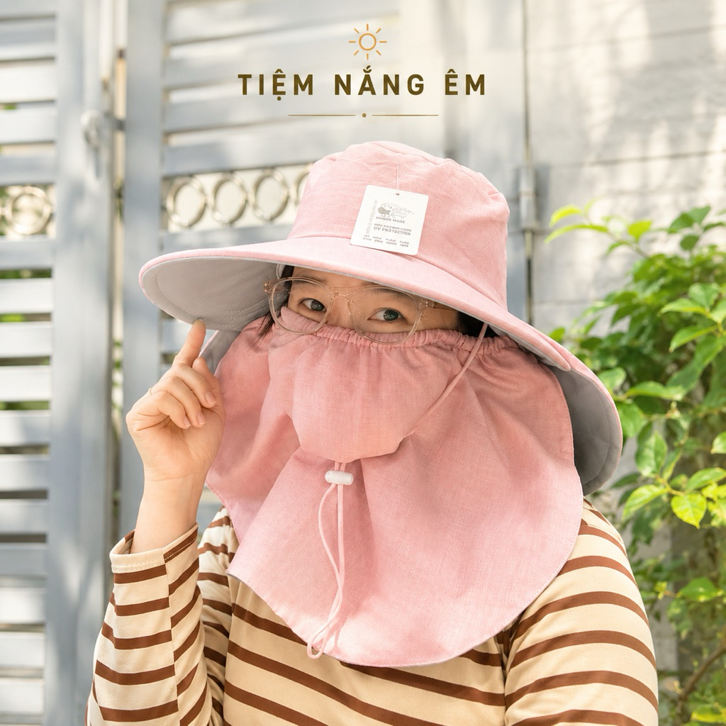 Nón Mũ Chống Nắng Vải Mát, Che kín Freesize, Dây Rút, Thoáng