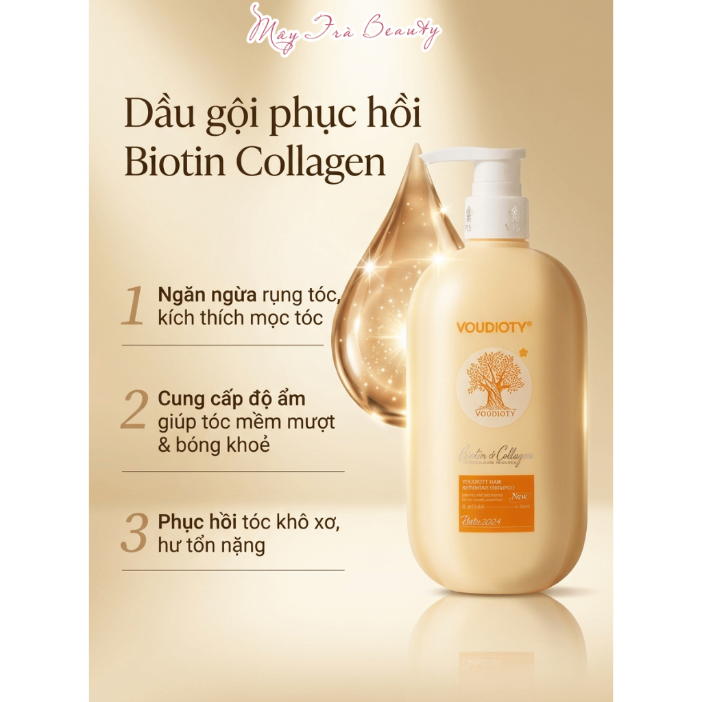 Dầu Gội Xả Biotin Collagen Voudioty Giảm Rụng Tóc, Ngăn Gàu, Kiềm Dầu, Phục Hồi Tóc Mẫu mới 500ml/1000ml