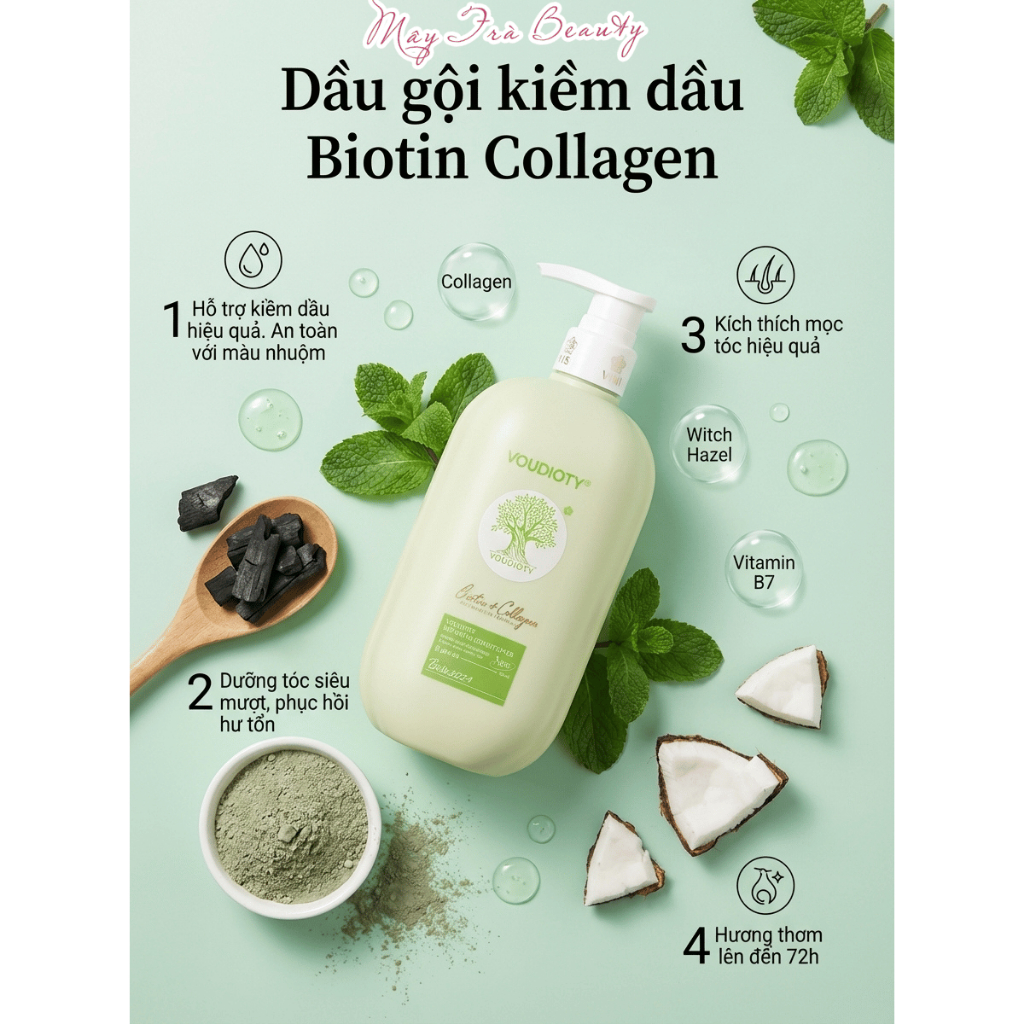 Dầu Gội Xả Biotin Collagen Voudioty Giảm Rụng Tóc, Ngăn Gàu, Kiềm Dầu, Phục Hồi Tóc Mẫu mới 500ml/1000ml