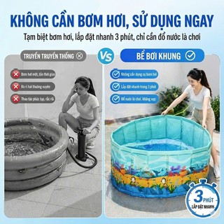 Bể Bơi Khung mã cá voi 1m2 Cho Bé Khung Thép Chắc Chắn Bạt Nhựa PVC Hồ Bơi Chống Thấm An Toàn Cho Trẻ