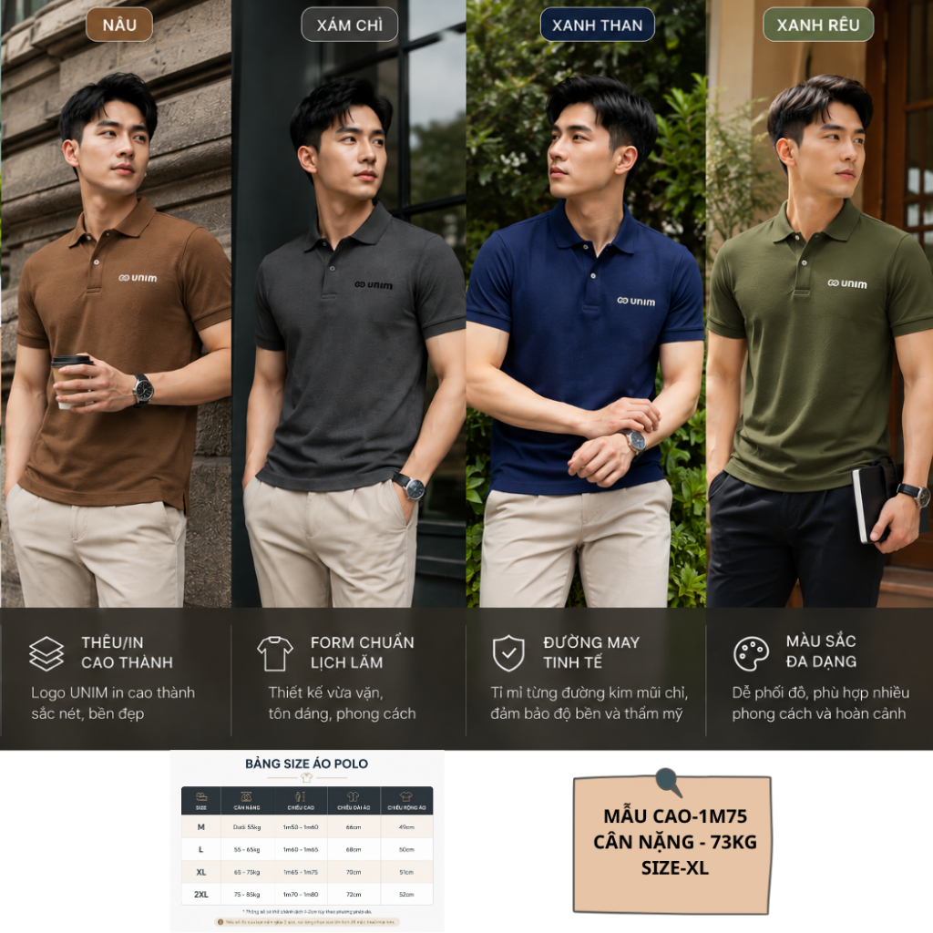 [Mua 1 tặng 1] Áo Polo Logo Unim In Silicon Cao Thành Nổi Cao Cấp Unim Fashion Vải Cá Sấu USA Xuất Khẩu