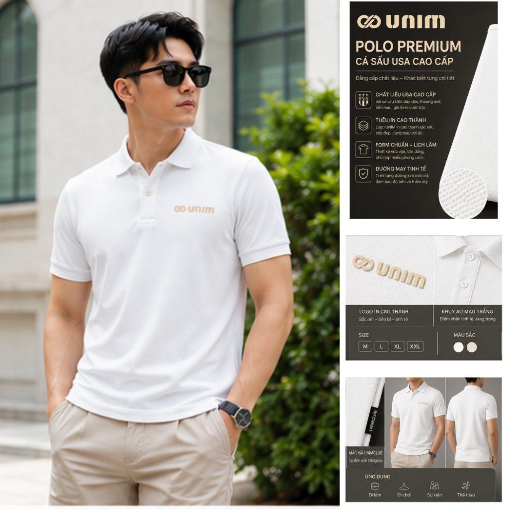 [Mua 1 tặng 1] Áo Polo Logo Unim In Silicon Cao Thành Nổi Cao Cấp Unim Fashion Vải Cá Sấu USA Xuất Khẩu