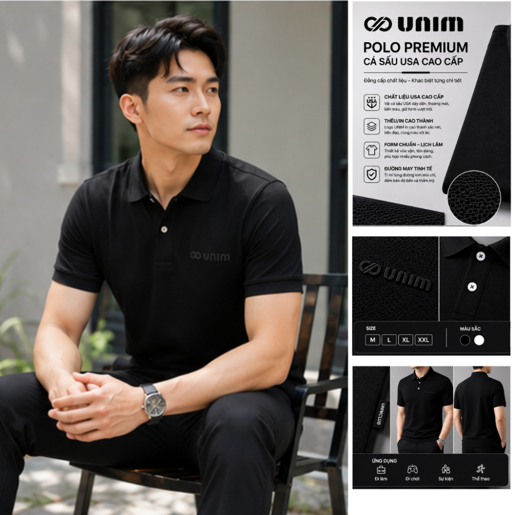 [Mua 1 tặng 1] Áo Polo Logo Unim In Silicon Cao Thành Nổi Cao Cấp Unim Fashion Vải Cá Sấu USA Xuất Khẩu