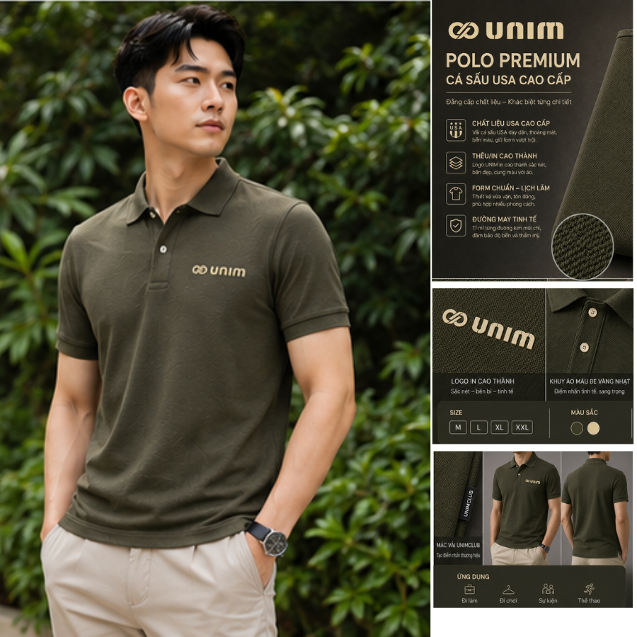 [Mua 1 tặng 1] Áo Polo Logo Unim In Silicon Cao Thành Nổi Cao Cấp Unim Fashion Vải Cá Sấu USA Xuất Khẩu