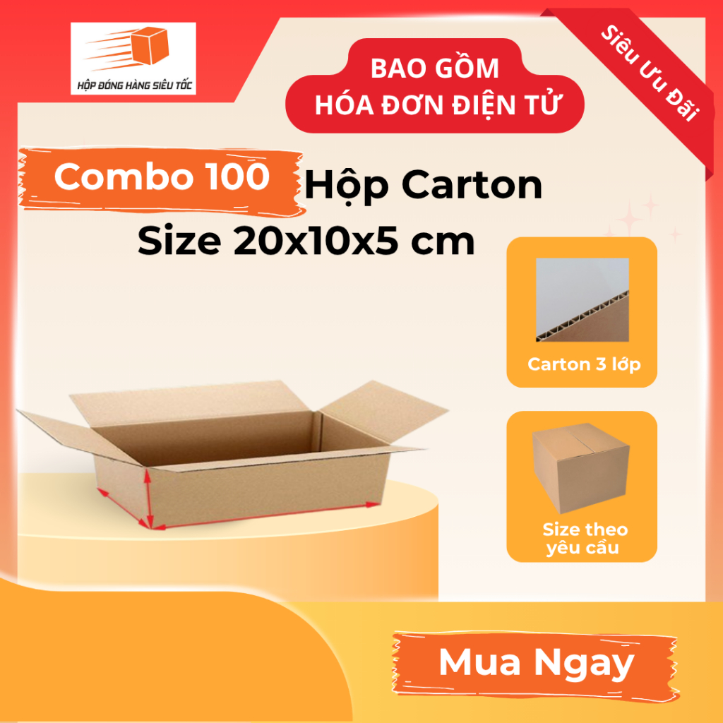 [Combo] Hộp Carton 20x10x5cm 3 Lớp (Giá Đã Gồm Hóa Đơn - Thùng Giấy Hộp Carton Đóng Hàng - Giá Sỉ)