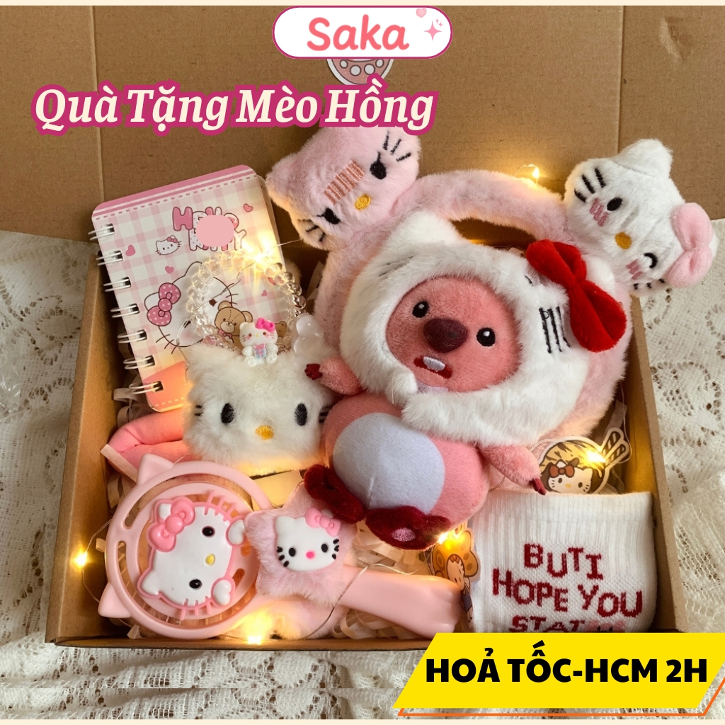 Quà Tặng Sinh Nhật Dễ Thương Hello Kity- Hộp Quà kity Màu Hồng Nhiều Món Mới Nhất Saka Home K03