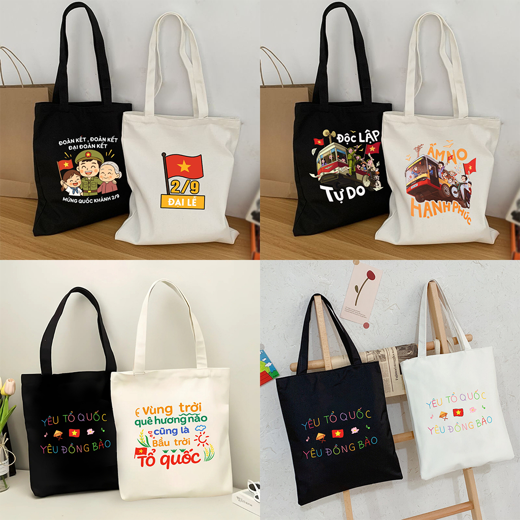 Túi tote có khóa kéo tôi yêu Tổ Quốc Việt Nam túi vải canvas Việt Nam thời trang đeo vai đi chơi tota0321