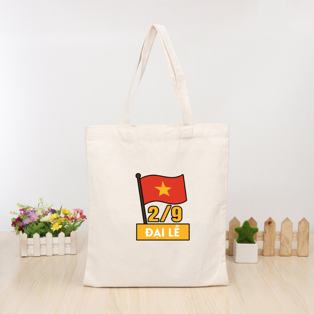 Túi tote có khóa kéo tôi yêu Tổ Quốc Việt Nam túi vải canvas Việt Nam thời trang đeo vai đi chơi tota0321