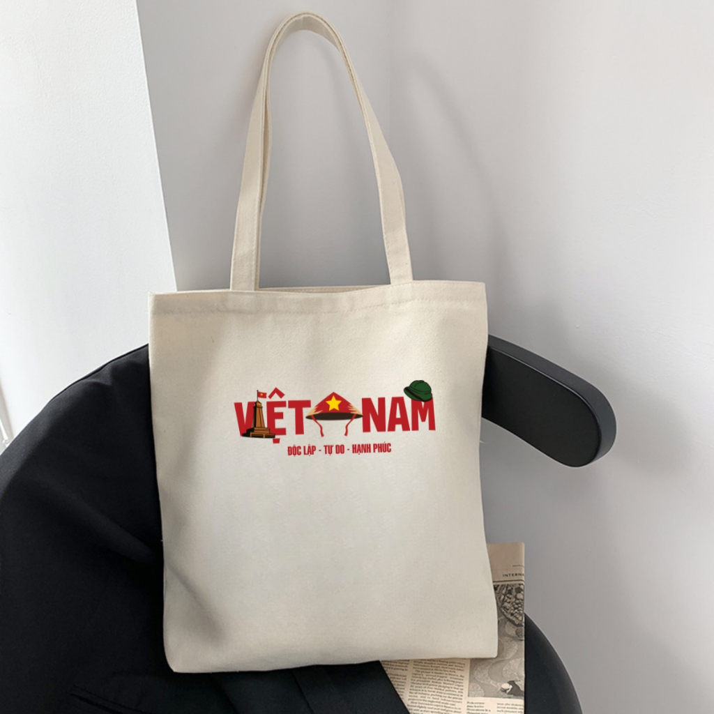 Túi tote có khóa kéo tôi yêu Tổ Quốc Việt Nam túi vải canvas Việt Nam thời trang đeo vai đi chơi tota0321