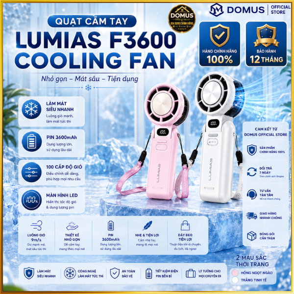 Quạt Mini Cầm Tay Lumias F3600 Chính Hãng | Thiết Kế Gấp Gọn, Pin Sạc USB, Sử Dụng Linh Hoạt