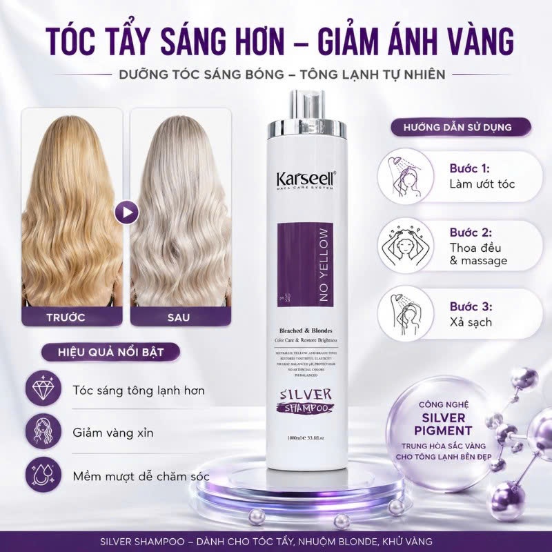 Combo Gội Tím + Kem Ủ Tóc Tím Karseell 500ml | Chăm Sóc Tóc Tẩy, Giúp Tóc Mềm Mượt & Bóng Khỏe