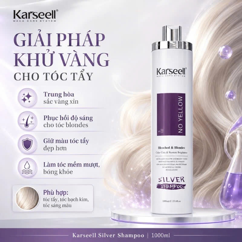 Combo Gội Tím + Kem Ủ Tóc Tím Karseell 500ml | Chăm Sóc Tóc Tẩy, Giúp Tóc Mềm Mượt & Bóng Khỏe