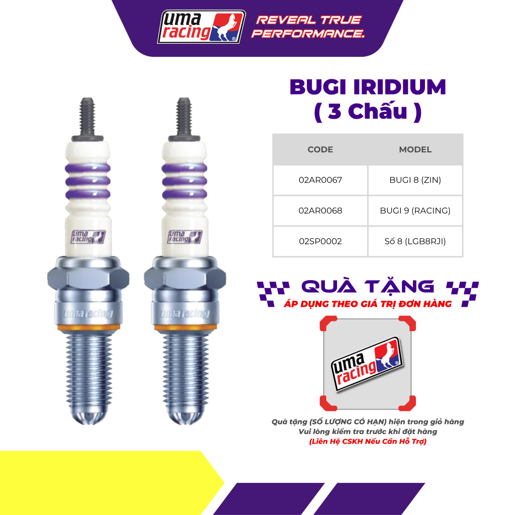 Bugi UMA Racing UTech Iridium 3 Chấu Chân Dài Dành Cho Xe Máy