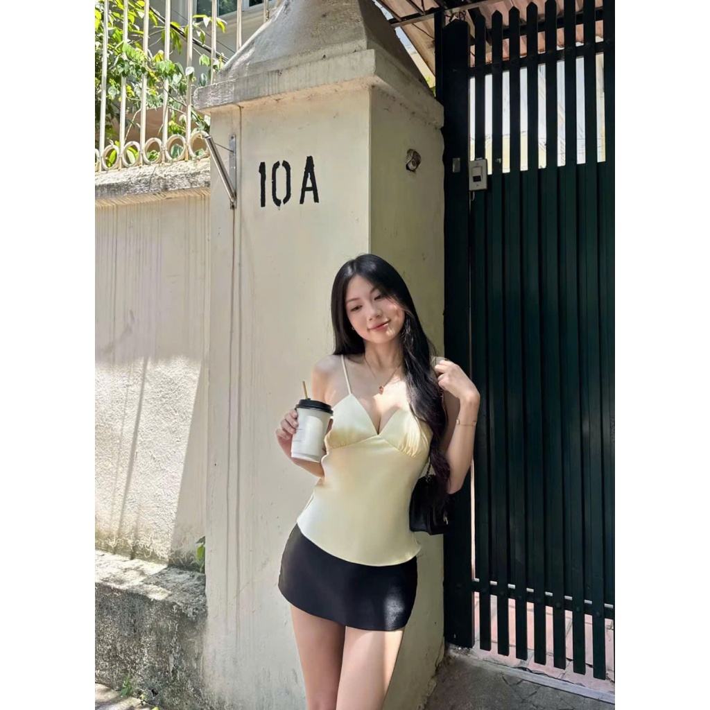 Áo Hai Dây Cổ Tim Có Dây Kéo Form Thắt Eo Tiny butter -Babiche Attire